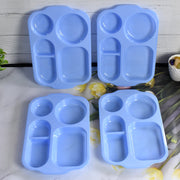 Family enjoying a happy meal served on colorful 5-compartment food plates.