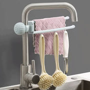 Faucet-mounted hanging rack for towels and cleaning sponges