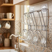 Durable stainless steel cup storage rack mounted on kitchen wall