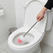 Long handle toilet cleaning brush showing dense synthetic dual-tone bristles