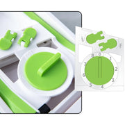 Detail of the stainless steel blades within the multi-functional vegetable chopper.