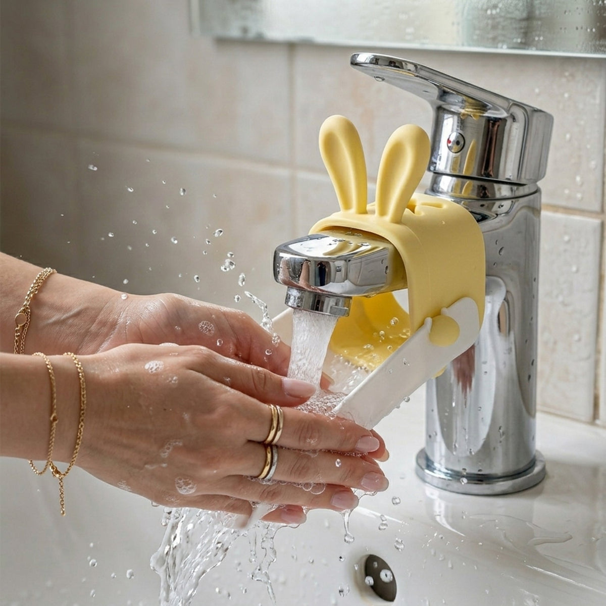 Baby sink faucet extender featuring a child-friendly design.