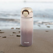 Side view of sealed stainless steel water bottle