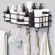 Close-up view of the iron frame of the shower shelf rack