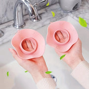 Close-up of silicone wrist band effectively stopping water flow during washing