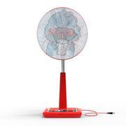 Close-up of mesh fan cover with cute cartoon print