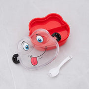 Close-up of the froggy lunch box, highlighting the durable, BPA-free material.