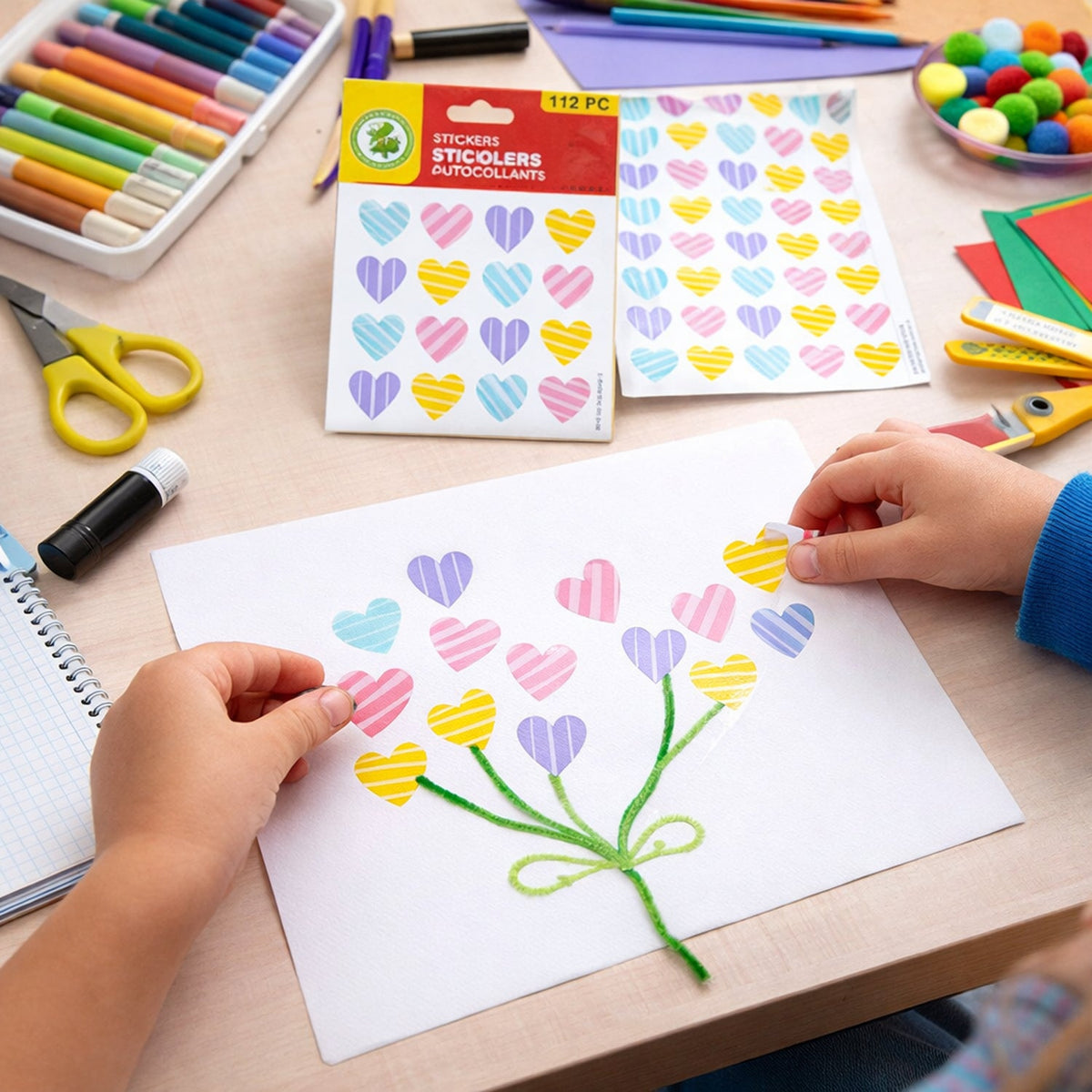 Close-up of assorted colorful heart decorative stickers