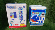 Electronic piggy bank featuring a password lock and automatic bill feeder.