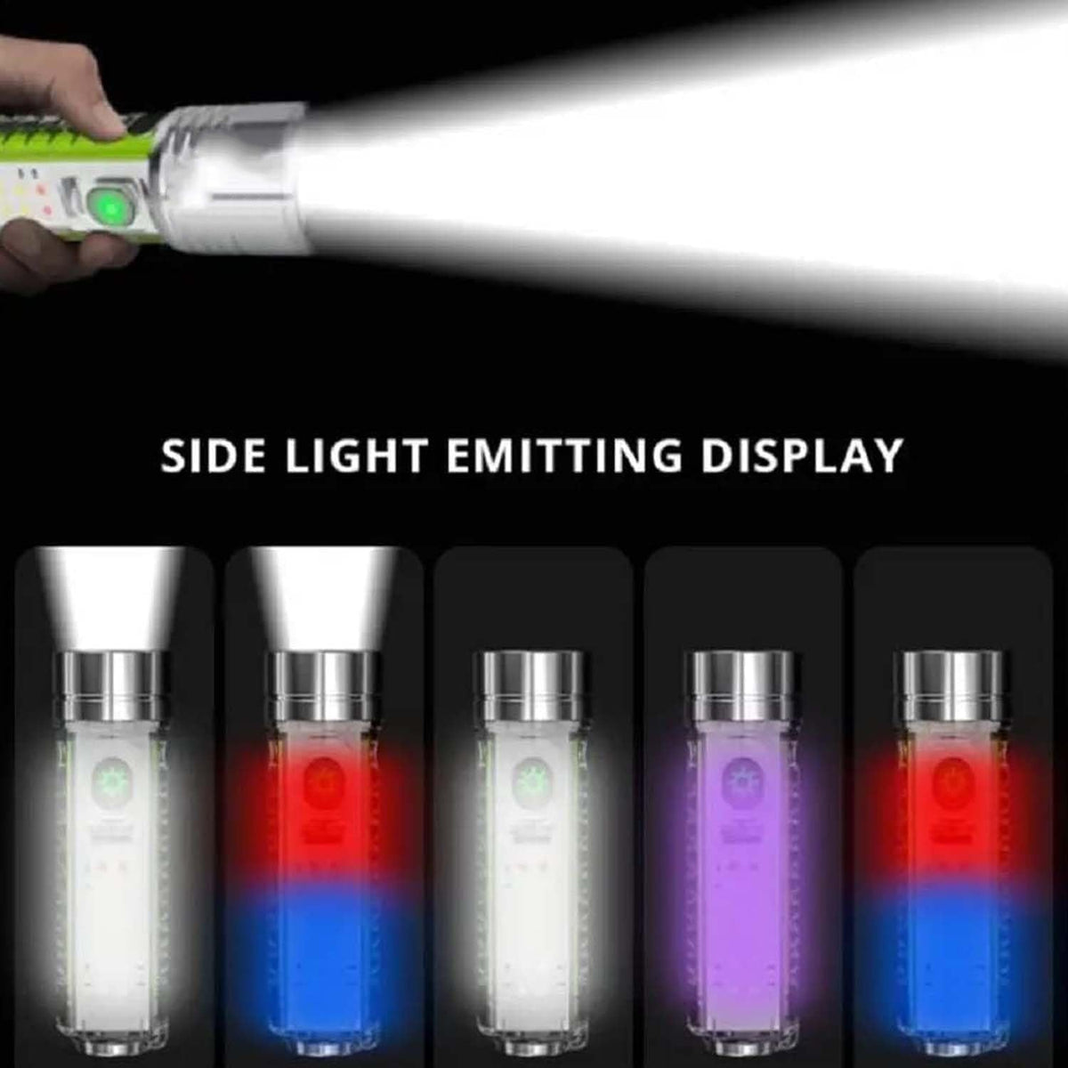 Side view of the mini USB rechargeable flashlight.