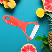 Set of marble-coated stainless steel knives with ergonomic red grips