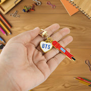 Acrylic and metal keychain with aura tag design
