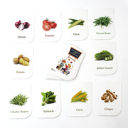 Compact vegetable flash card box displaying bright vegetable photos and names for kids