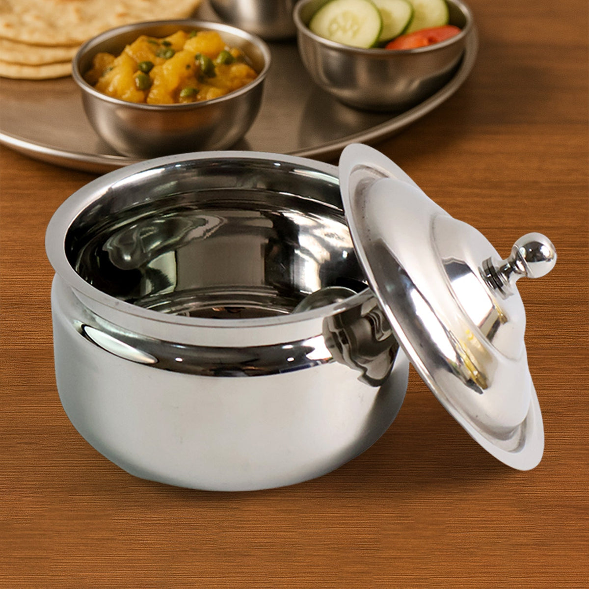 The complete Stainless Steel Ghee Pot set, ideal for daily use or gifting.