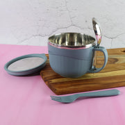 Ramen served in insulated stainless steel and BPA-free plastic soup bowl