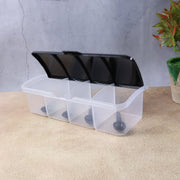 Revolving base design of airtight 4-part spice storage box for convenient use