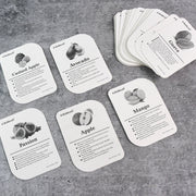 Detailed view of a fruit flashcard showing clear English fruit name and image