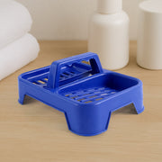 Durable plastic soap dish stand featuring twin compartments.