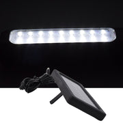Eco shine mode lit on outdoor hanging solar LED light in garden setting