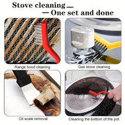 Complete 5-piece wire brush and scraper kit tackles tough stains and grime.
