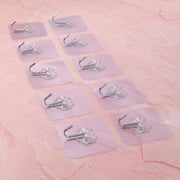 Close-up image highlighting adhesive wall hooks with transparent design