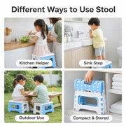 Folded step stool in compact form for space saving storage