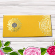 Hand holding a decorative cash gift envelope with a unique self-closure design.