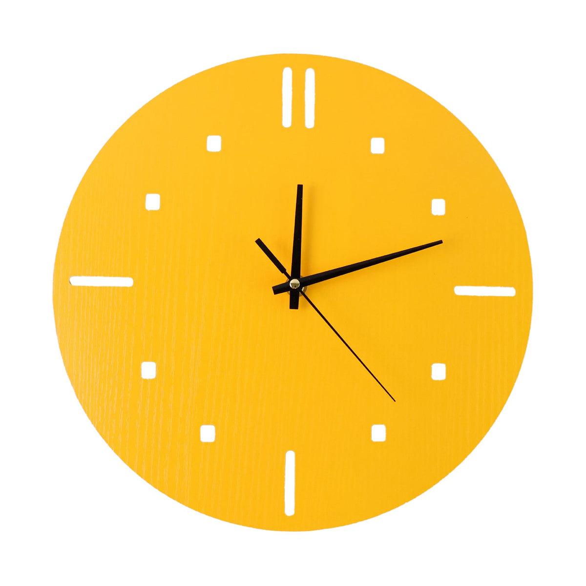 Elegant yellow silent wall clock displaying clear time
