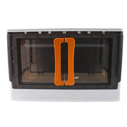 Plastic storage box folded flat to save space when not in use