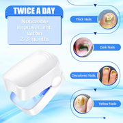 Complete nail care routine featuring the AuriGlam laser treatment device for healthy nails.