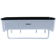 Bathroom wall-mounted storage rack with towel bar and hooks