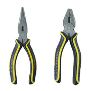 Combination pliers demonstrating their wire cutting capability on a workbench.