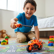 Side view of kids' launcher racing bike toy showing detailed design