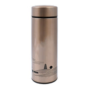 Multiple views of the Own Hydrate stainless steel water bottle, emphasizing its compact and travel-friendly size.