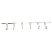 Top-down view of the stainless steel utensil hanger rail, showcasing its compact design and hooks.