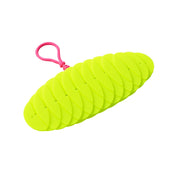 Close-up of flexible worm tactile fidget toy showing segmented design