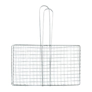 Grill basket flipped during outdoor barbecuing for easy handling