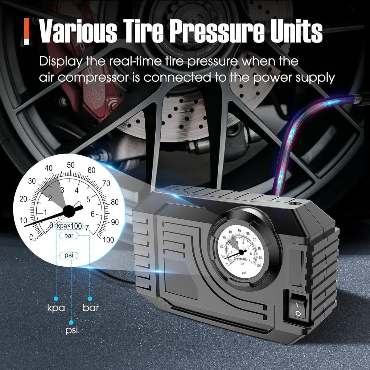 Using the portable air compressor to inflate a bicycle tire effortlessly.