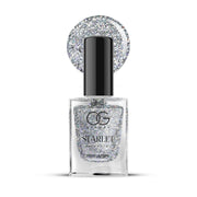 OG Beauty Starlight Silver Nail Polish showing glossy glitter nail color