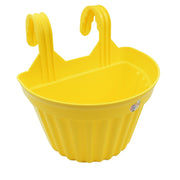 Close-up of a UV-stabilised plastic hanging planter showing its sturdy hook.