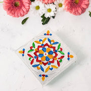The Meenakari chowki placed as a decorative piece, enhancing traditional Indian home decor.