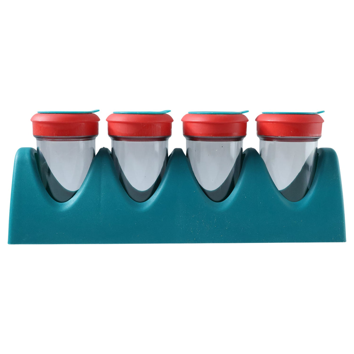 Top view of 4-in-1 spice shaker set filled with various spices