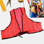 A bright fluorescent yellow high visibility safety vest with tie closures, folded neatly on a white background.