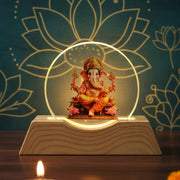 Wooden base and acrylic plate of 3D Lord Ganesha LED night lamp