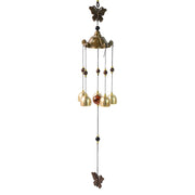 Vibrant outdoor wind bell chime hanging on porch hook