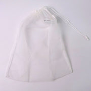 Reusable mesh storage bag showing detailed drawstring mechanism