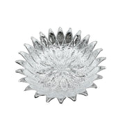 Elegant plastic serving tray with a silver finish, viewed from a top angle on a table.