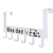 Door hook rack with six white hooks and a cute panda pattern for organized hanging