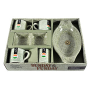 The full Ceramic Snack & Tea Set beautifully arranged on a table with snacks, highlighting its utility for entertaining.