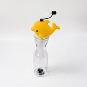 Green dolphin animal shape sipper bottle, designed to be durable and leak-proof.